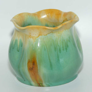 Australian Pottery | Remued Green Yellow Orange pinched shape pot | Shape 403-5