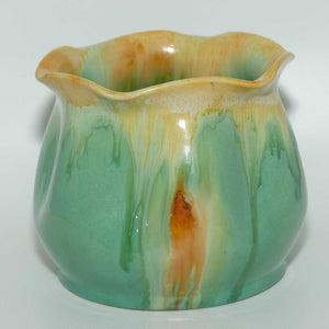 Australian Pottery | Remued Green Yellow Orange pinched shape pot | Shape 403-5