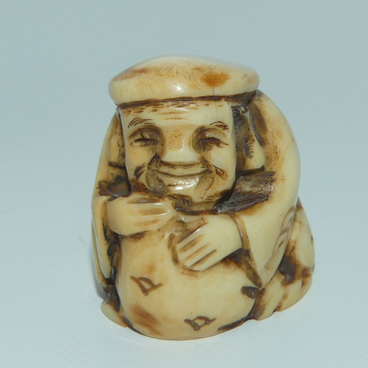 Vintage Japanese Carved Resin Netsuke | Man with Sack