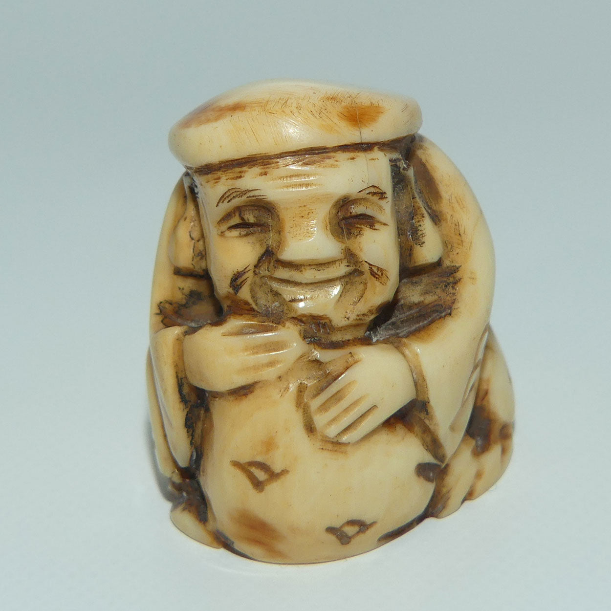 Vintage Japanese Carved Resin Netsuke | Man with Sack