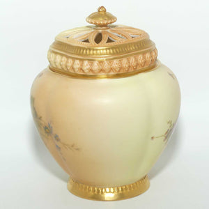 Royal Worcester Blush Ivory hand painted Flowers potpourri with reticulated top