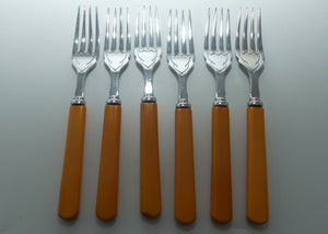 Set of 6 Orange Handle Fisheaters | Knives and Forks