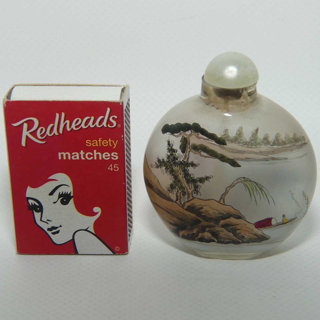 Reverse Painted inside Glass Oriental scene Snuff Bottle | Round