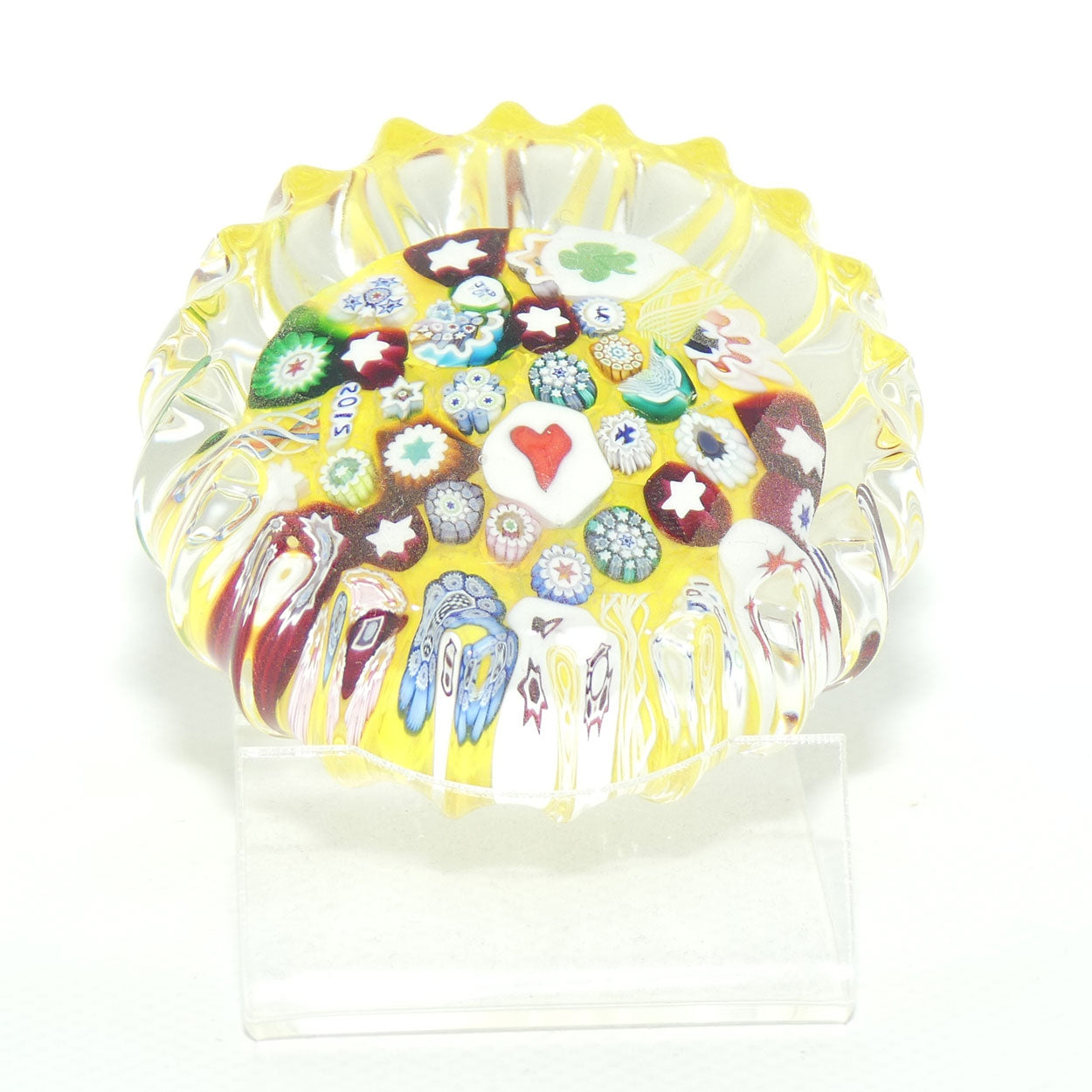 John Deacons Scotland Millefiori End of Day paperweight | Ribbed | Yellow