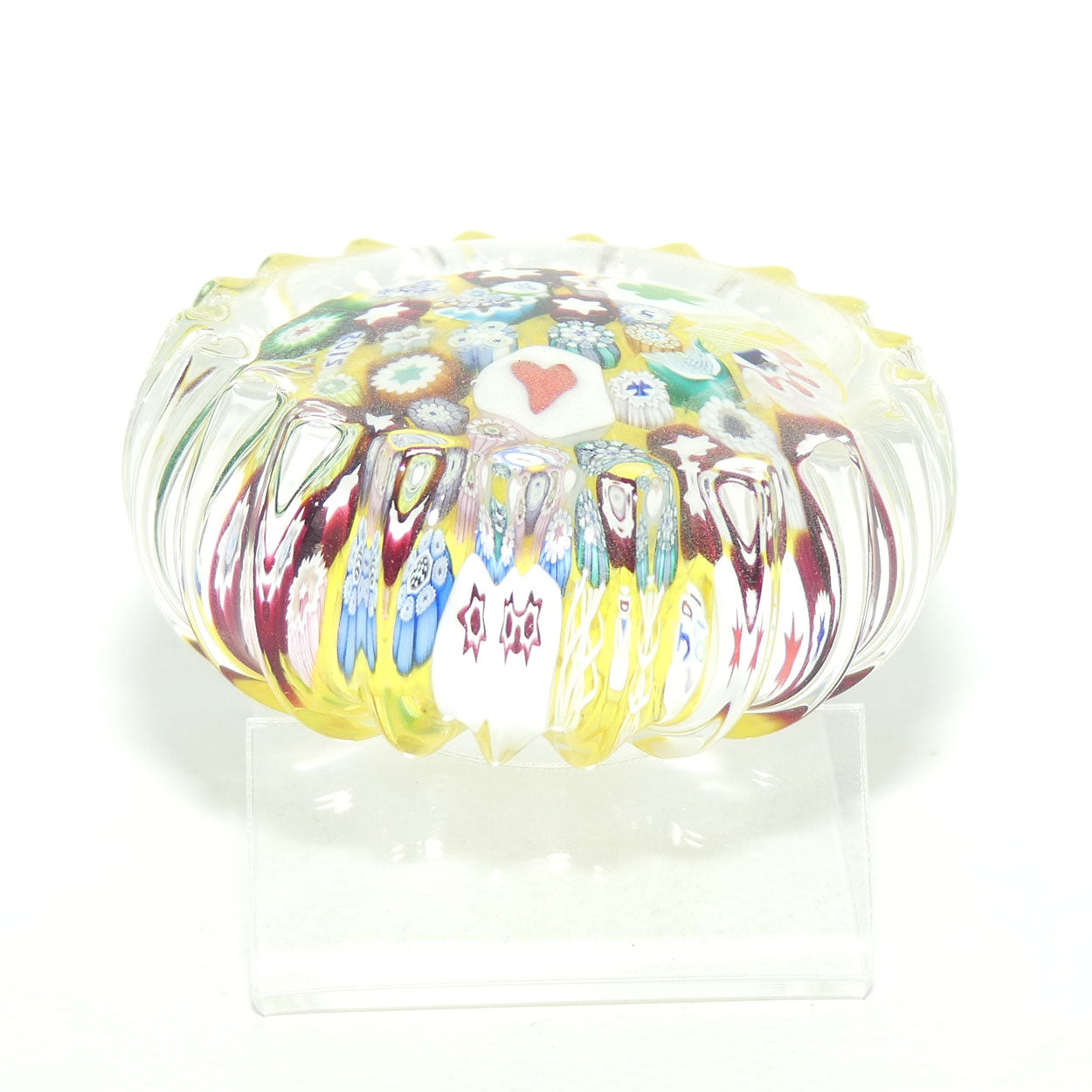 John Deacons Scotland Millefiori End of Day paperweight | Ribbed | Yellow