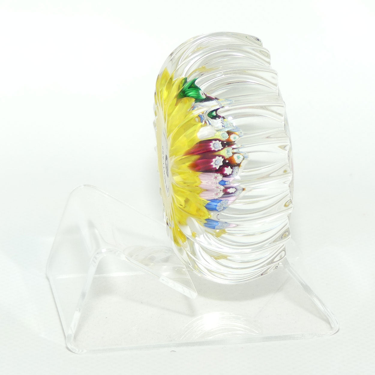 John Deacons Scotland Millefiori End of Day paperweight | Ribbed | Yellow