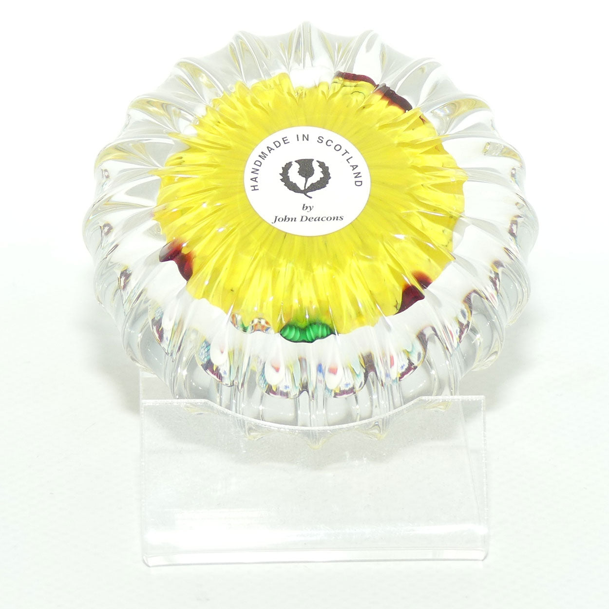 John Deacons Scotland Millefiori End of Day paperweight | Ribbed | Yellow
