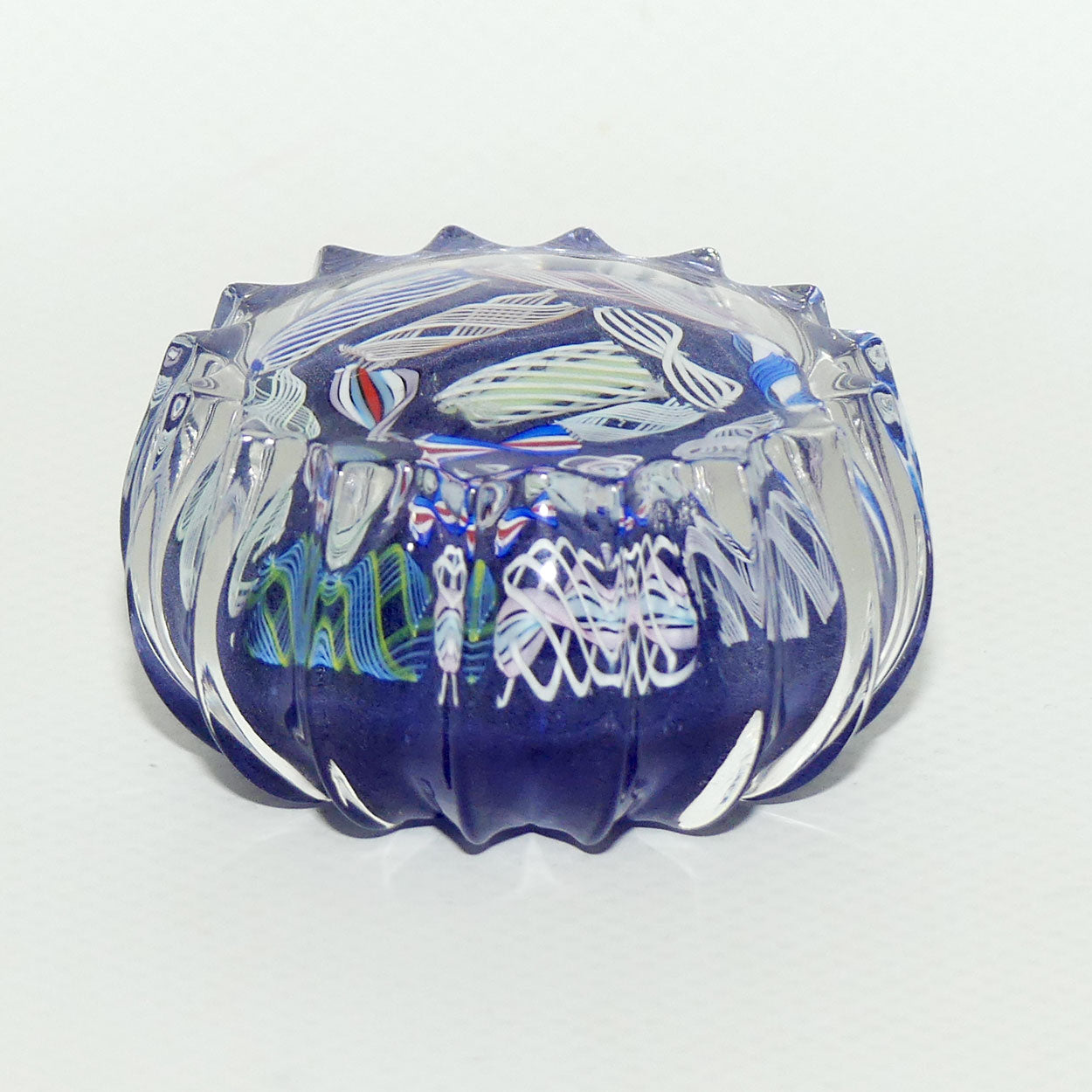 John Deacons Scotland Latticino Ribbed miniature paperweight | Lavender