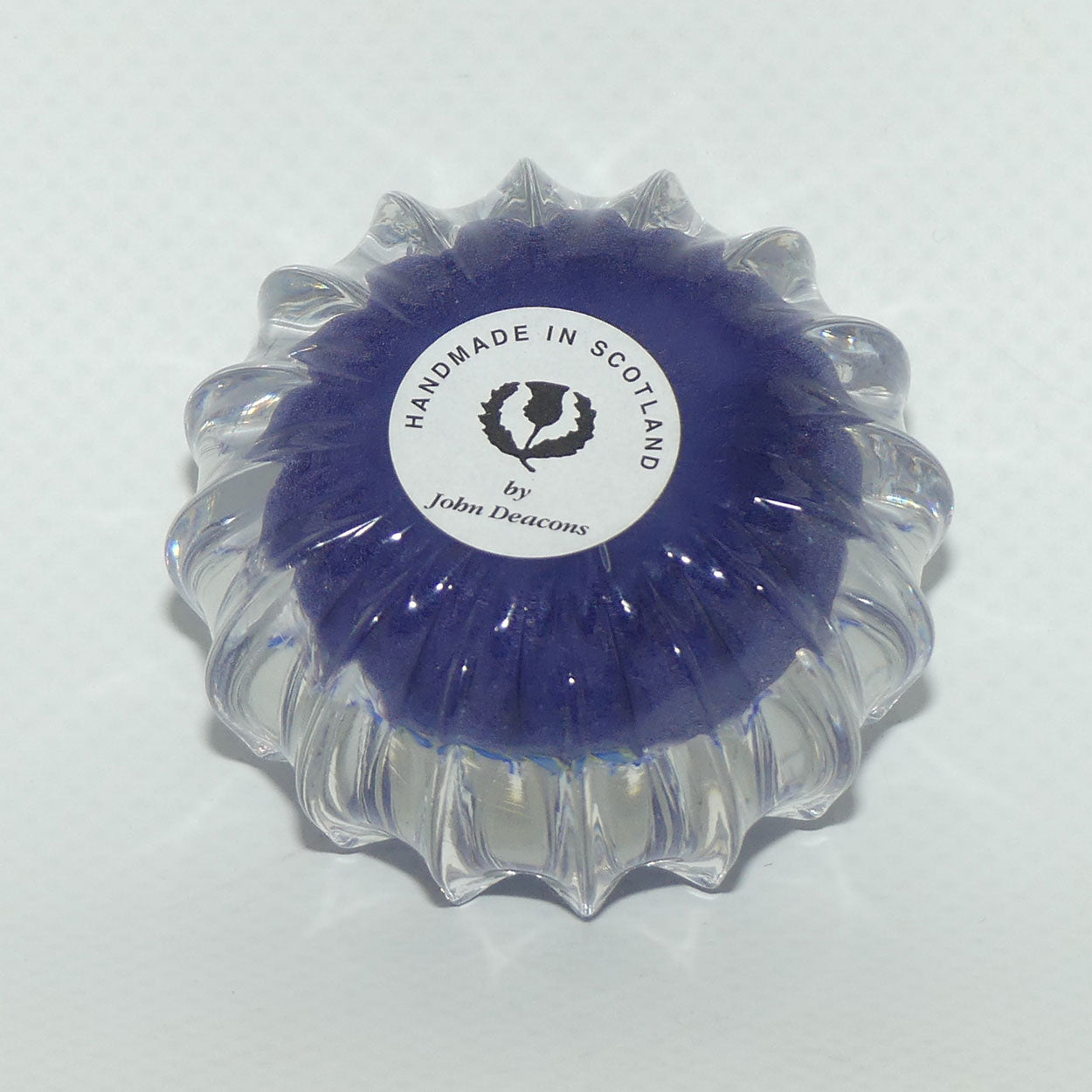 John Deacons Scotland Latticino Ribbed miniature paperweight | Lavender