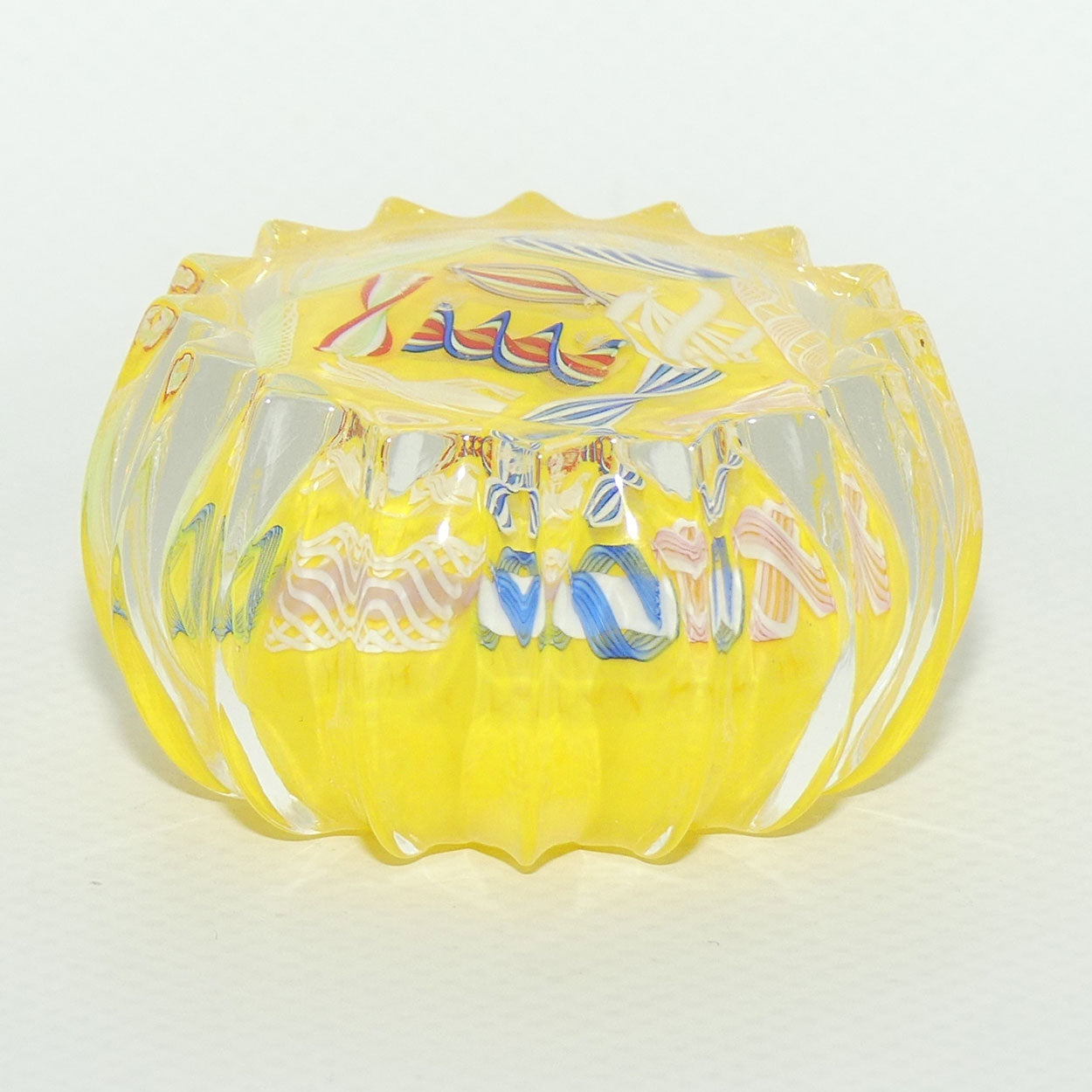 John Deacons Scotland Latticino Ribbed miniature paperweight | Yellow