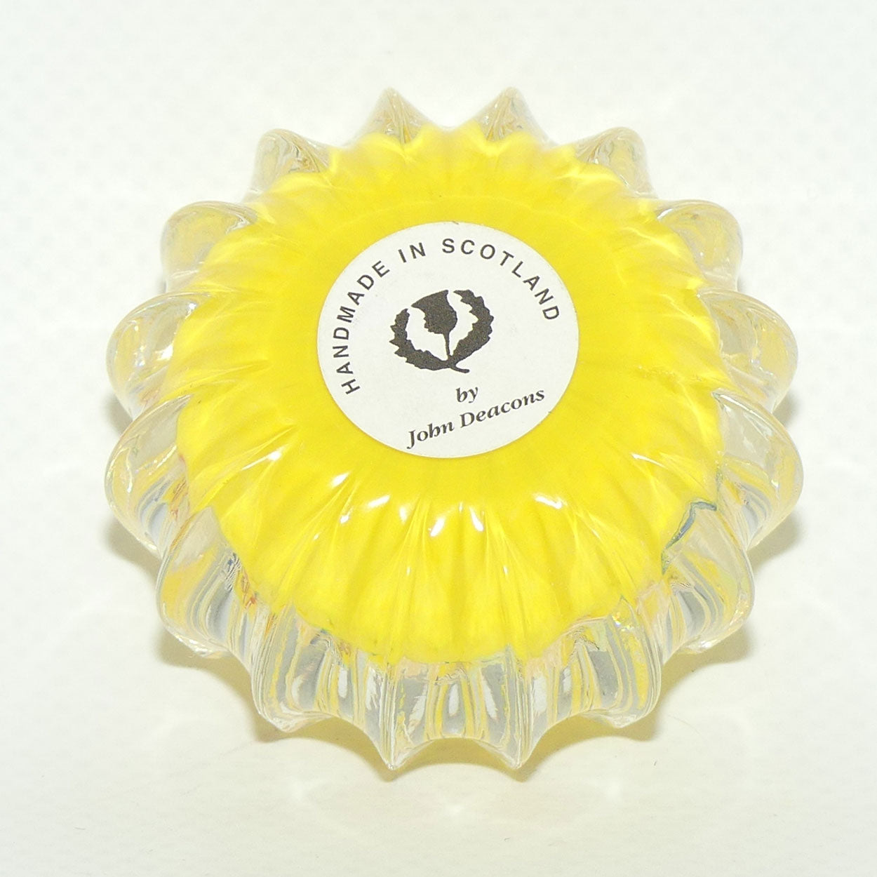 John Deacons Scotland Latticino Ribbed miniature paperweight | Yellow