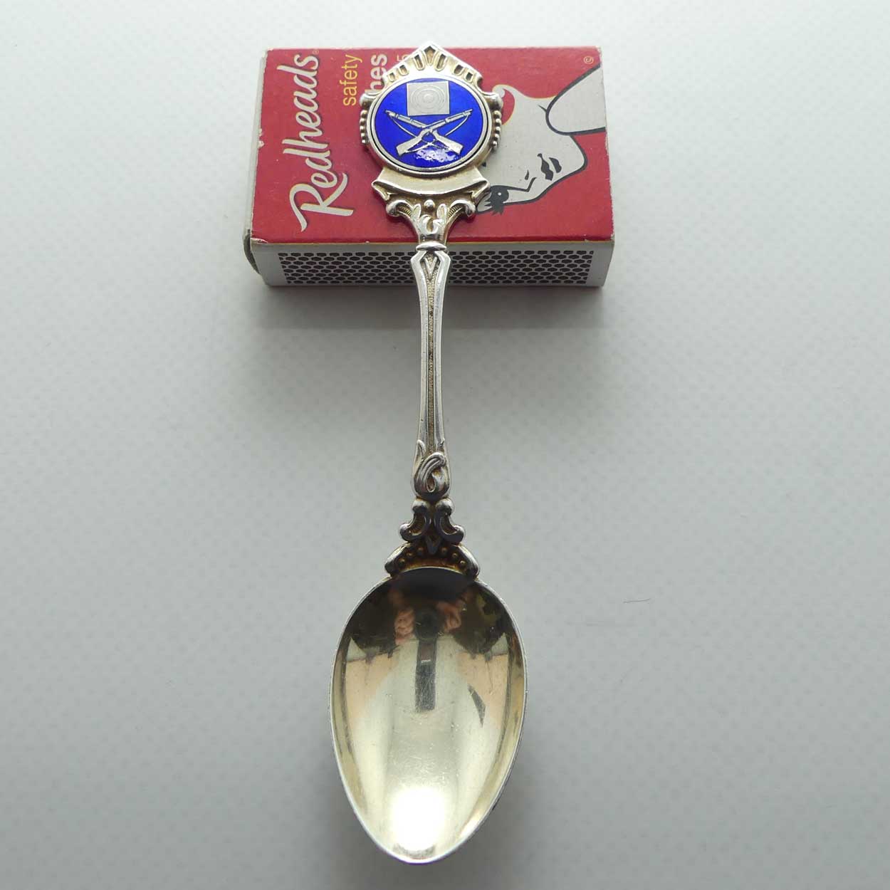 Australian Sterling Silver Rifle Shooting award spoon with enamel panel by Tilbury and Lewis