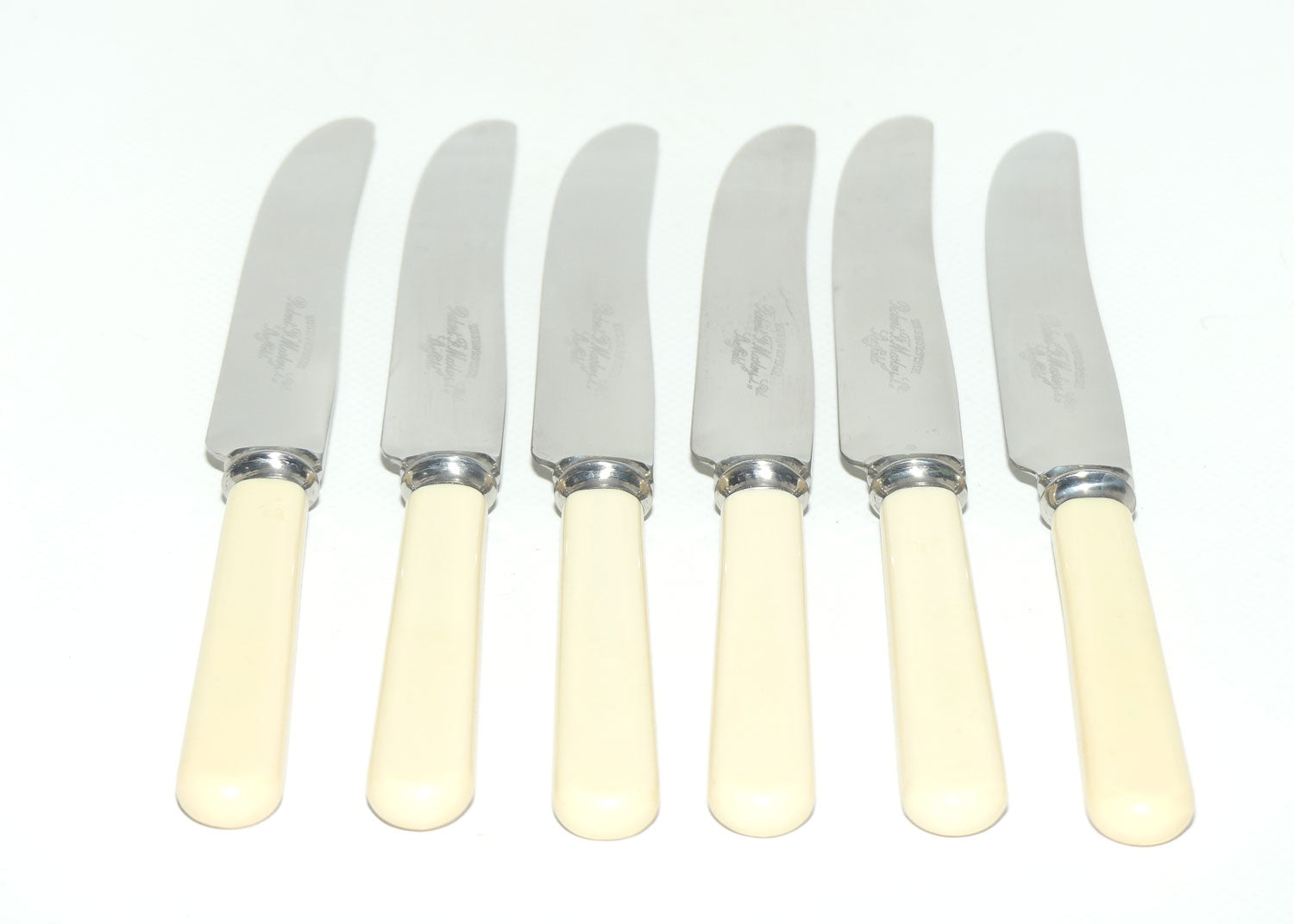 Set of 6 Robert F Mosley Rusnorstain Sheffield Stainless | Faux Bone Handle Knives | 20.8cm | boxed