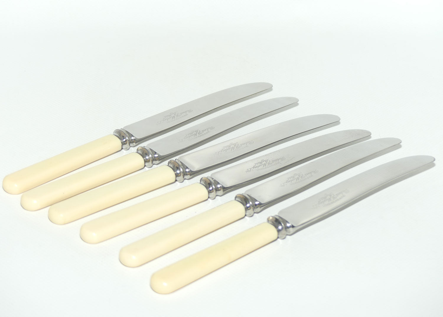 Set of 6 Robert F Mosley Rusnorstain Sheffield Stainless | Faux Bone Handle Knives | 20.8cm | boxed