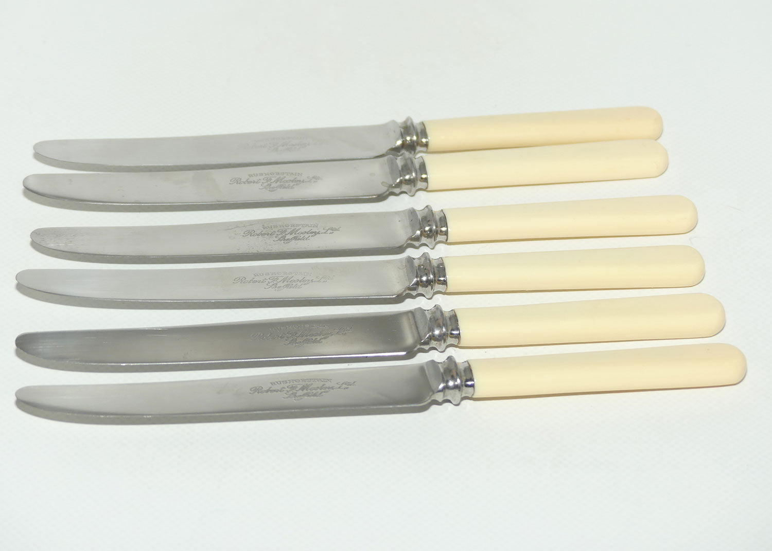 Set of 6 Robert F Mosley Rusnorstain Sheffield Stainless | Faux Bone Handle Knives | 20.8cm | boxed