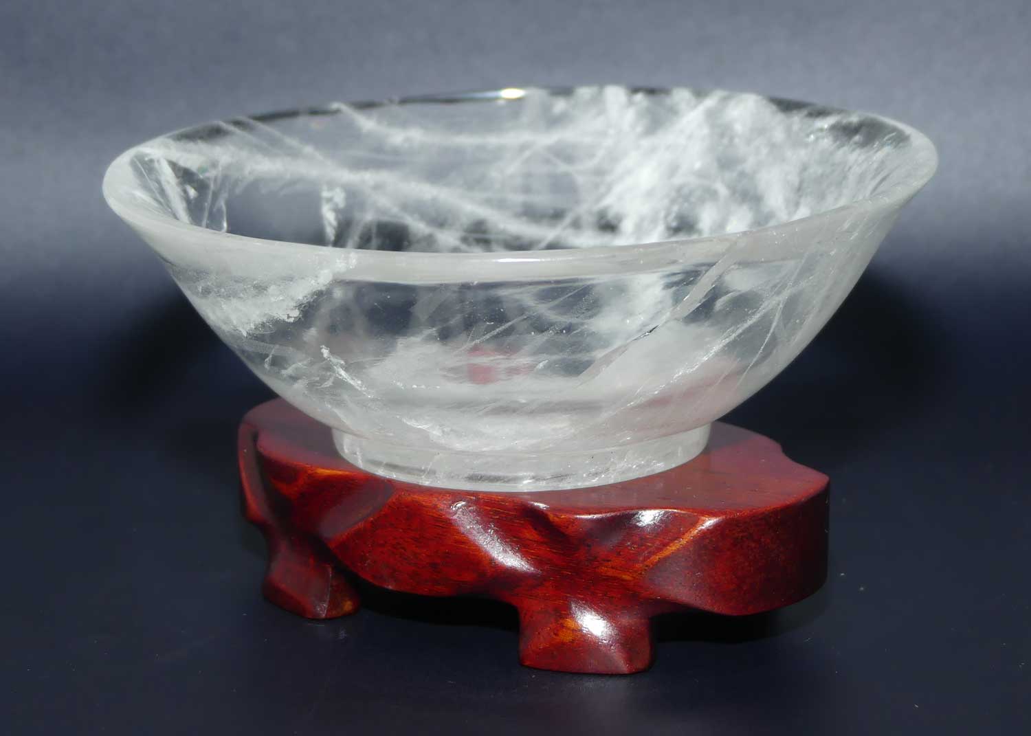 Mid 20th Century Chinese Rock Crystal bowl on wooden stand