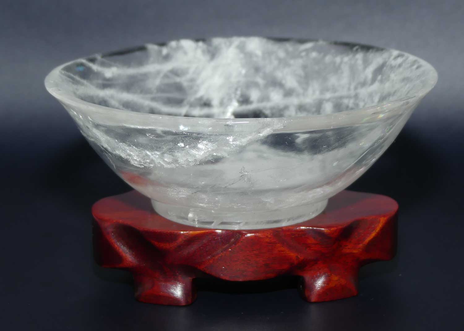 Mid 20th Century Chinese Rock Crystal bowl on wooden stand