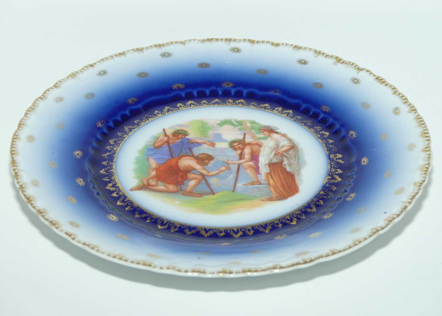 Fine Victoria Porcelain Austria Blue Border plate with Romans cameo scene