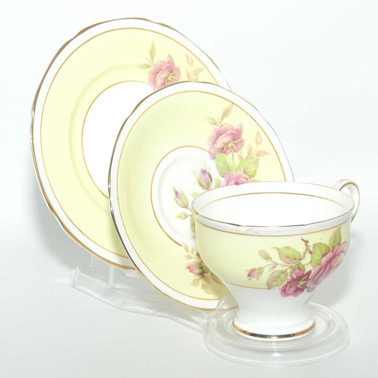 Paragon Bone China fine tea trio | Pink Roses and Yellow Ground