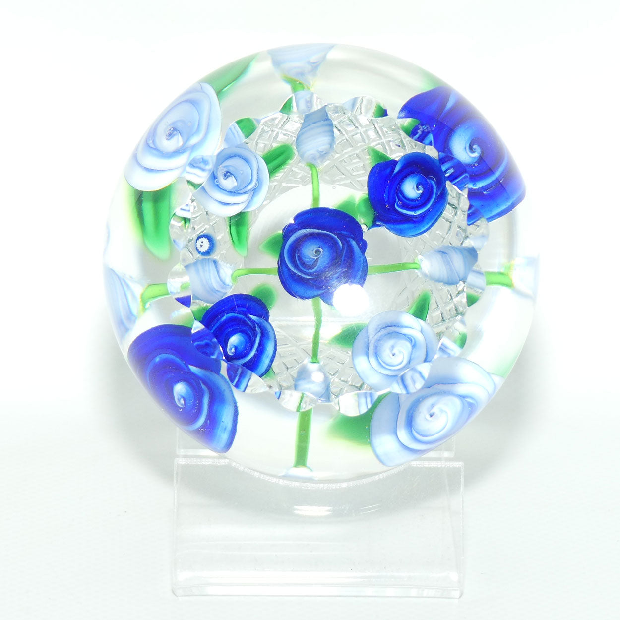 John Deacons Scotland Lampwork Rose Bowl Blue paperweight