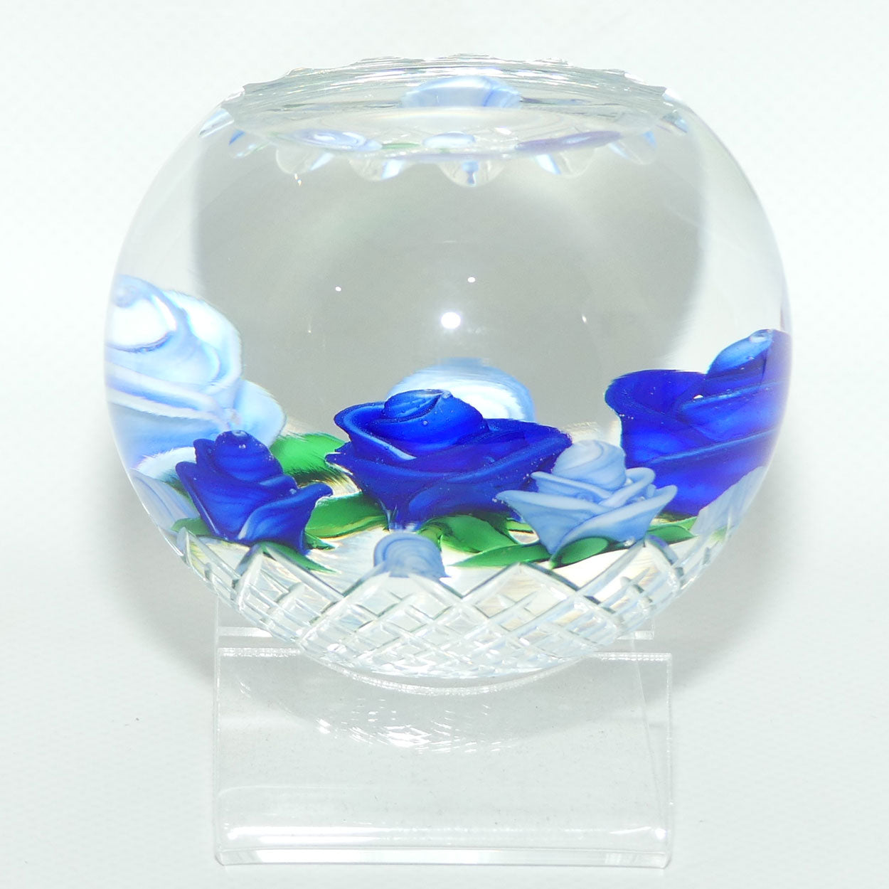 John Deacons Scotland Lampwork Rose Bowl Blue paperweight