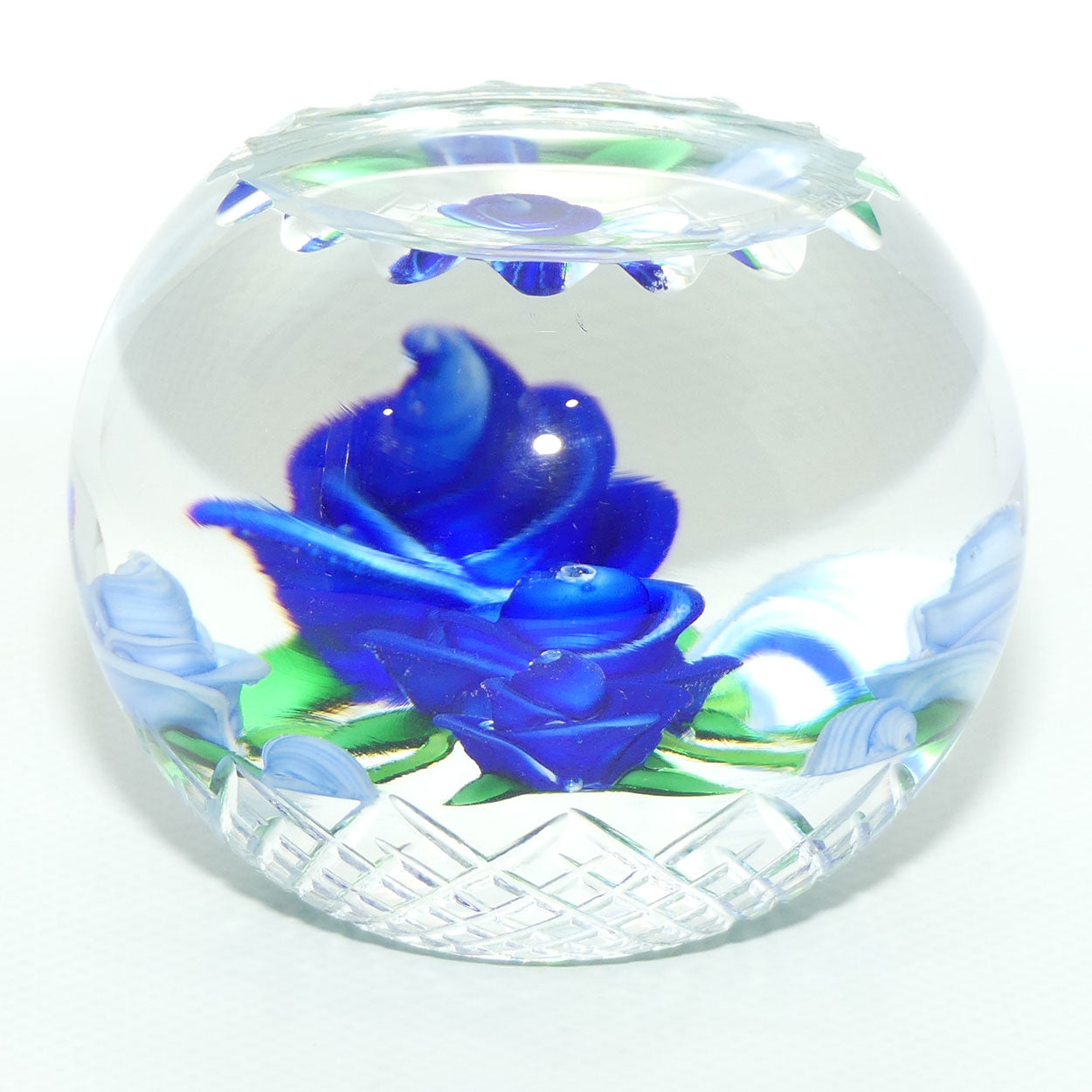 John Deacons Scotland Lampwork Rose Bowl Blue paperweight