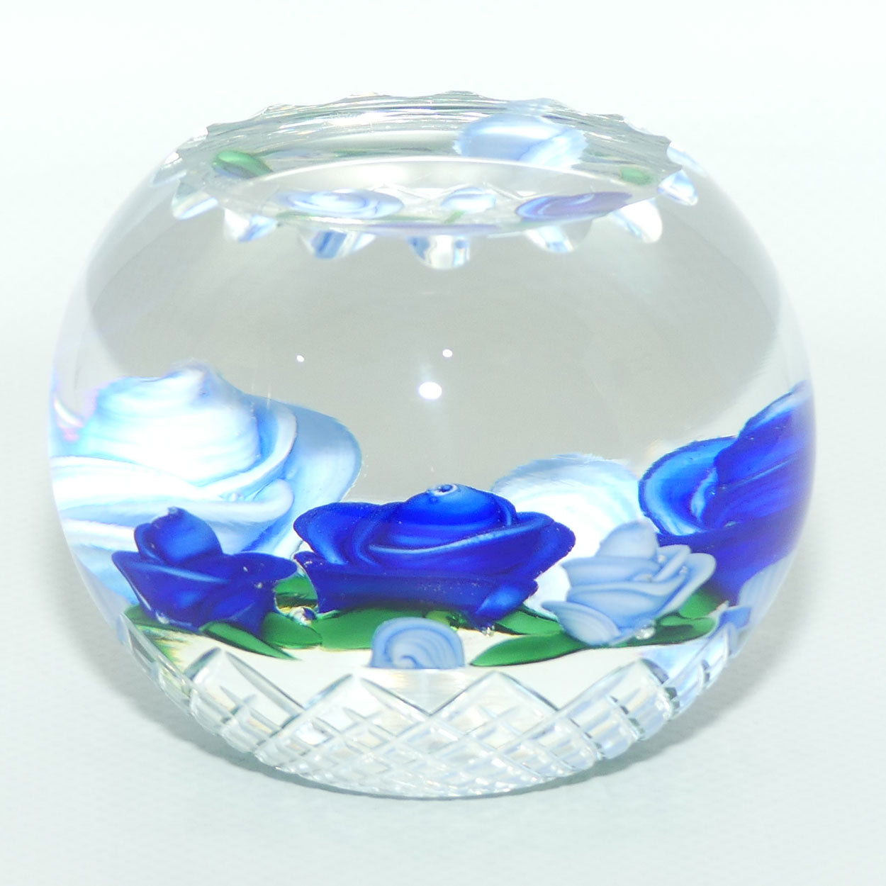 John Deacons Scotland Lampwork Rose Bowl Blue paperweight