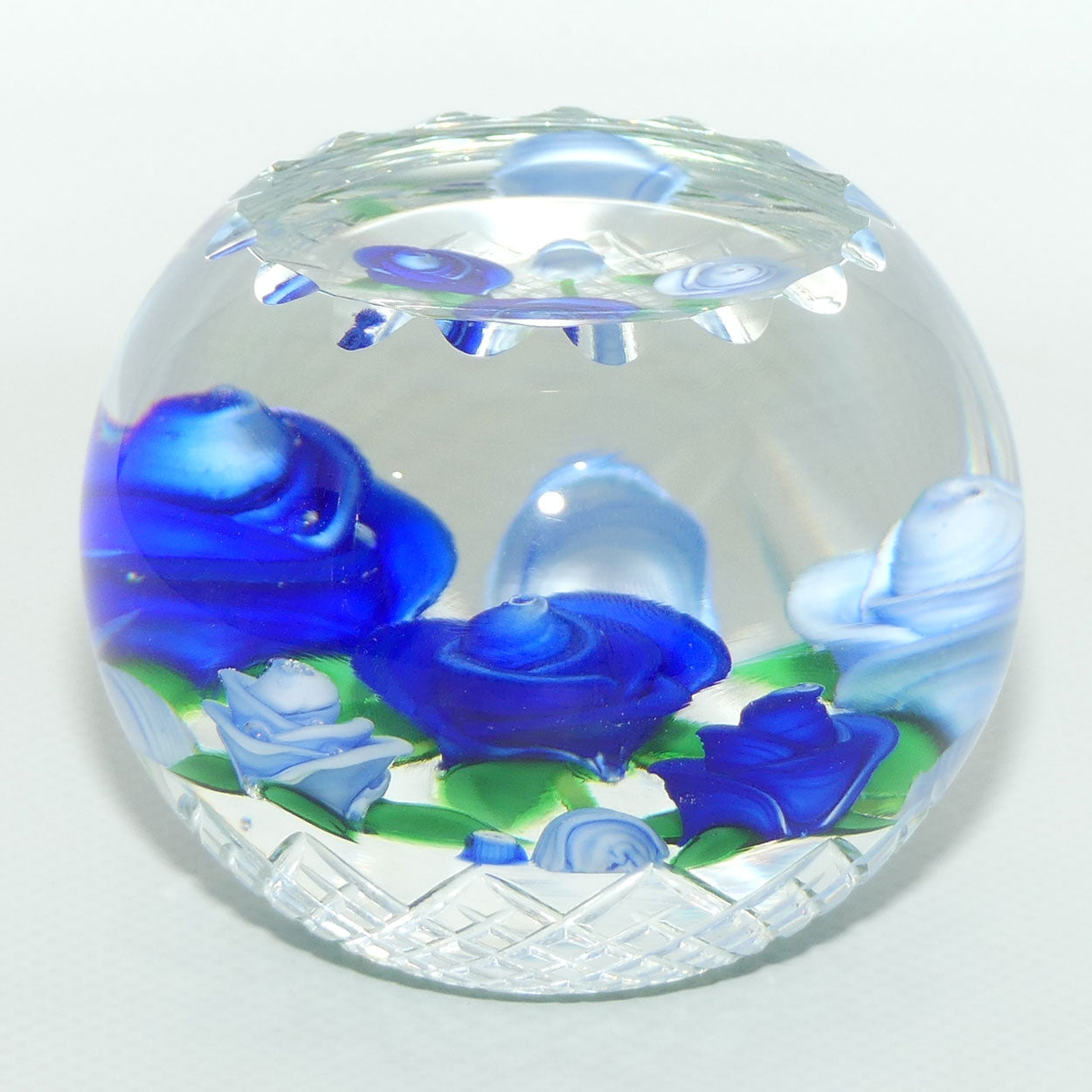 John Deacons Scotland Lampwork Rose Bowl Blue paperweight