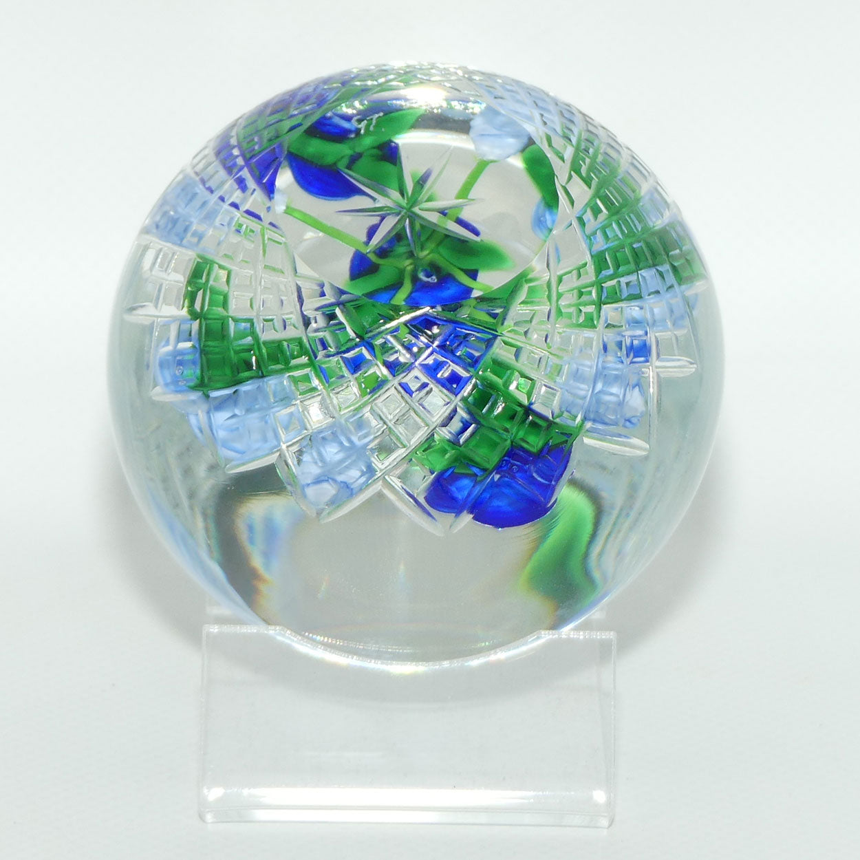 John Deacons Scotland Lampwork Rose Bowl Blue paperweight