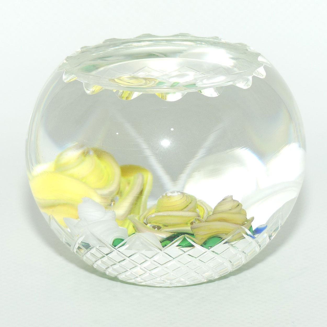 John Deacons Scotland Lampwork Rose Bowl Yellow paperweight