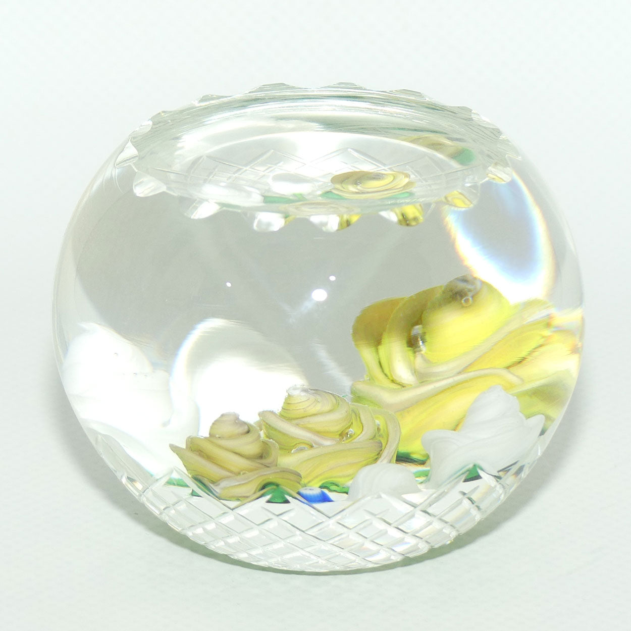 John Deacons Scotland Lampwork Rose Bowl Yellow paperweight