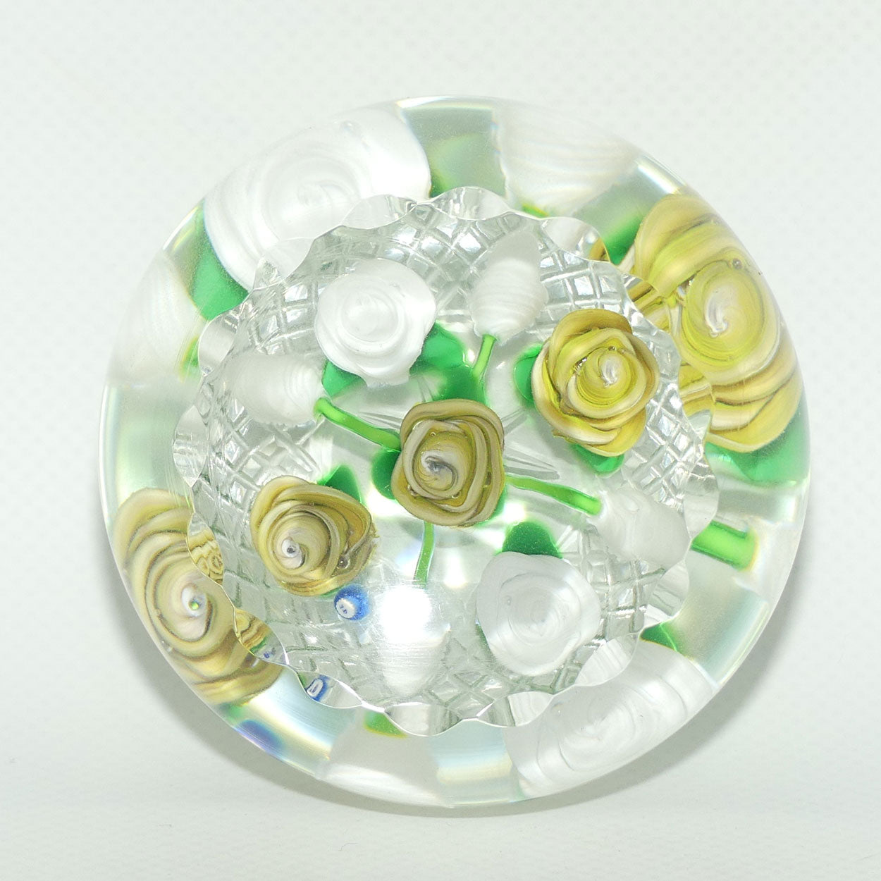 John Deacons Scotland Lampwork Rose Bowl Yellow paperweight