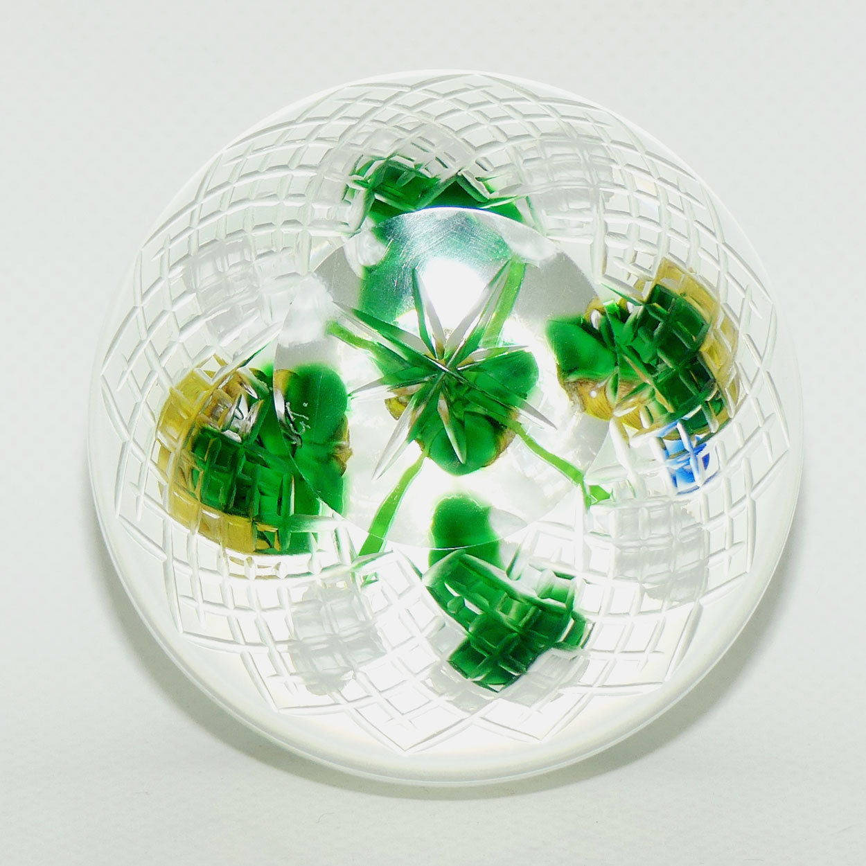 John Deacons Scotland Lampwork Rose Bowl Yellow paperweight