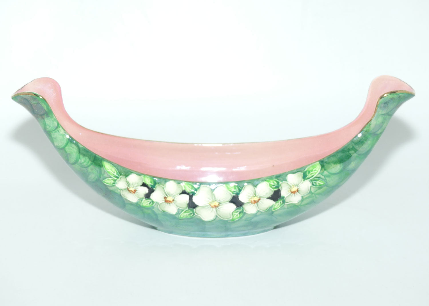 Maling canoe vase | Rose Marie on Green Lustre | Pattern 6603