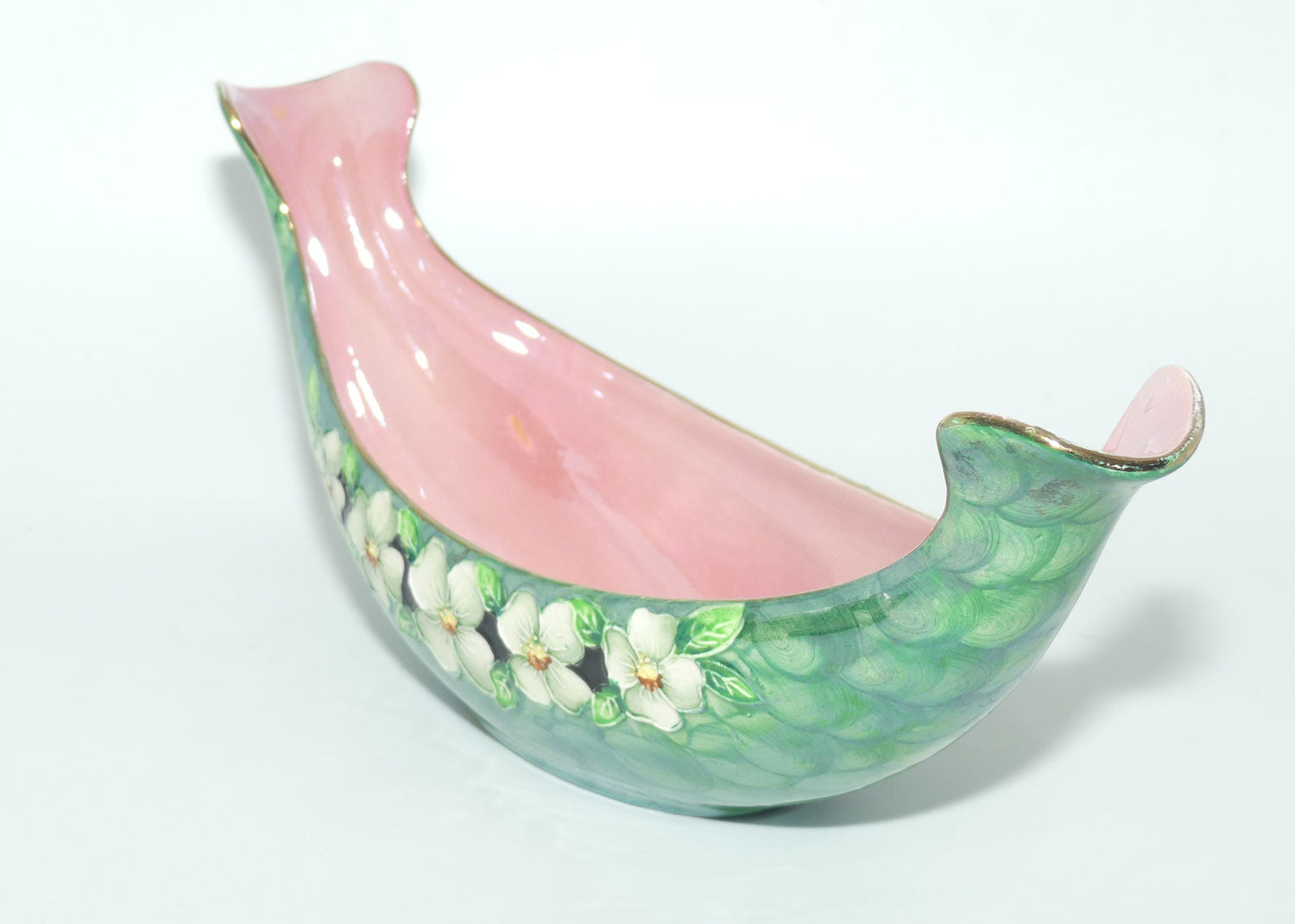 Maling canoe vase | Rose Marie on Green Lustre | Pattern 6603