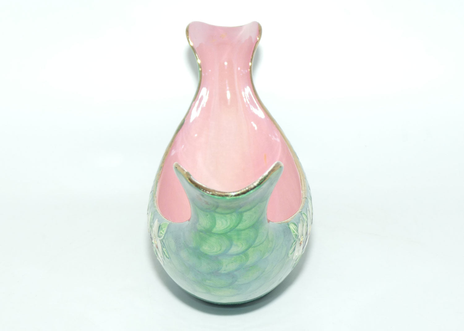Maling canoe vase | Rose Marie on Green Lustre | Pattern 6603