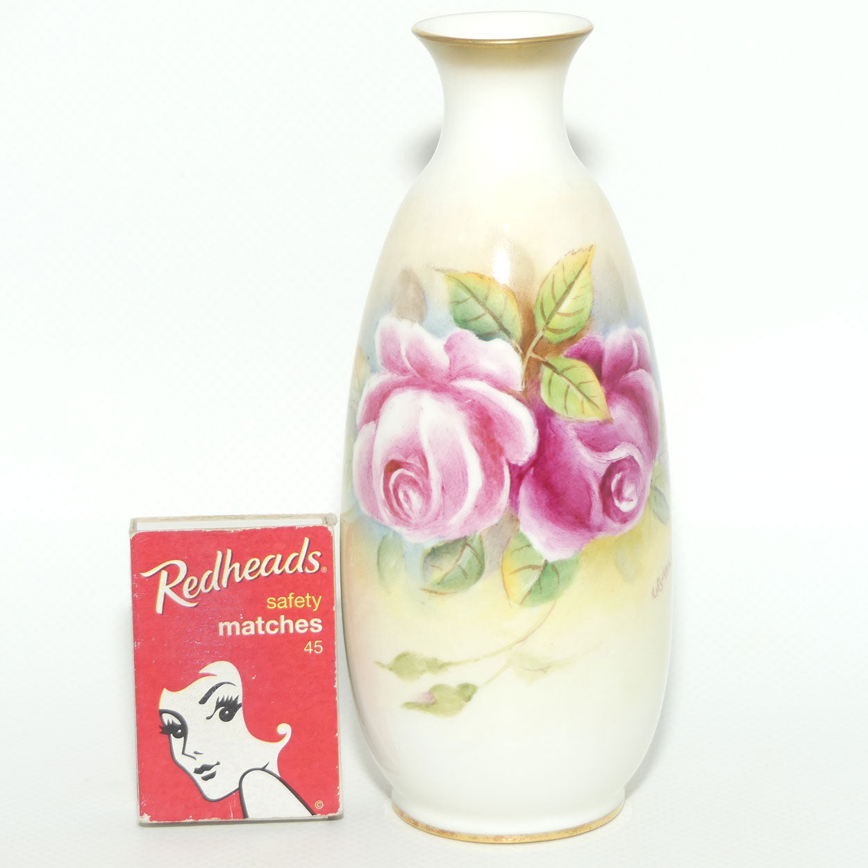 Royal Worcester hand painted Roses small vase | G Banks