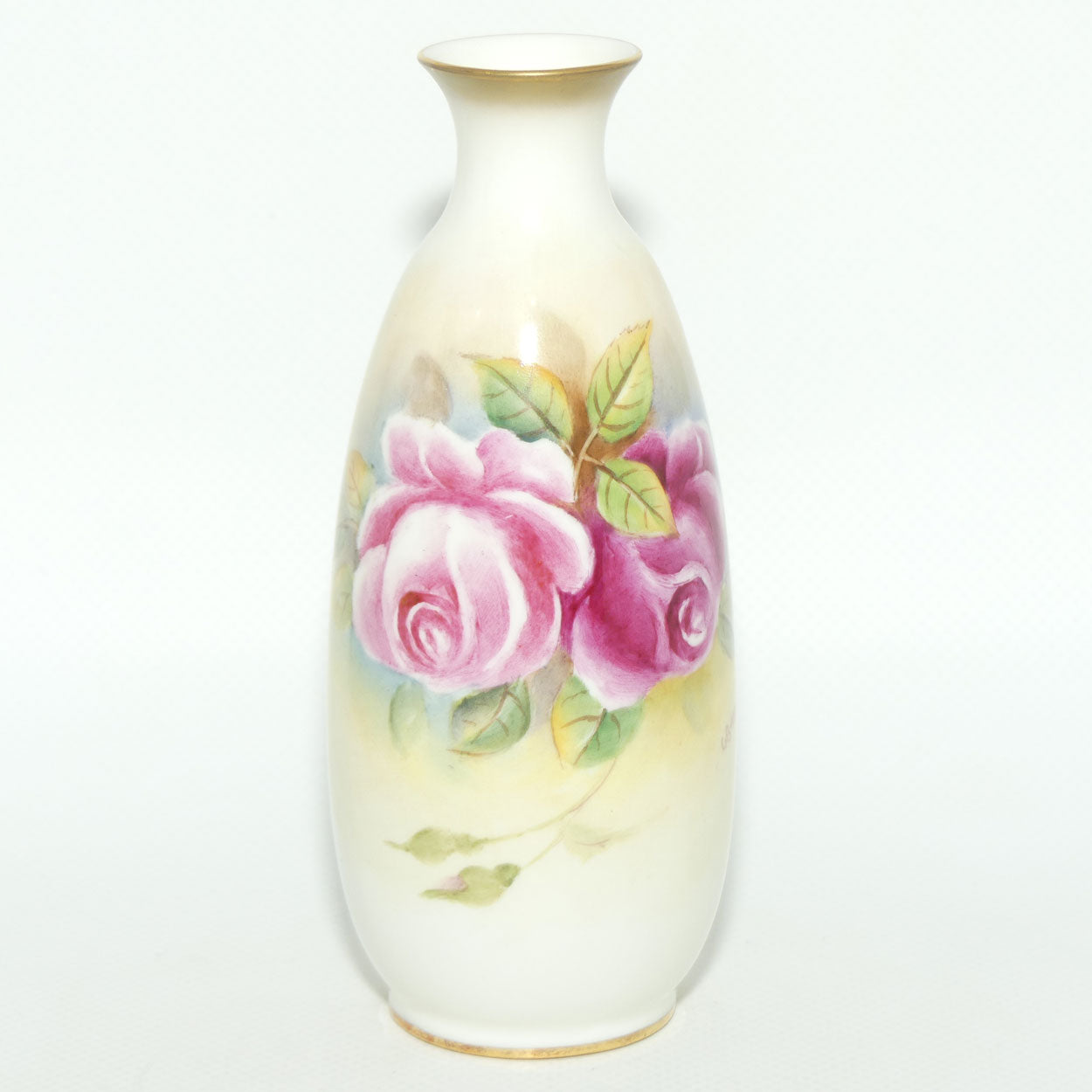 Royal Worcester hand painted Roses small vase | G Banks