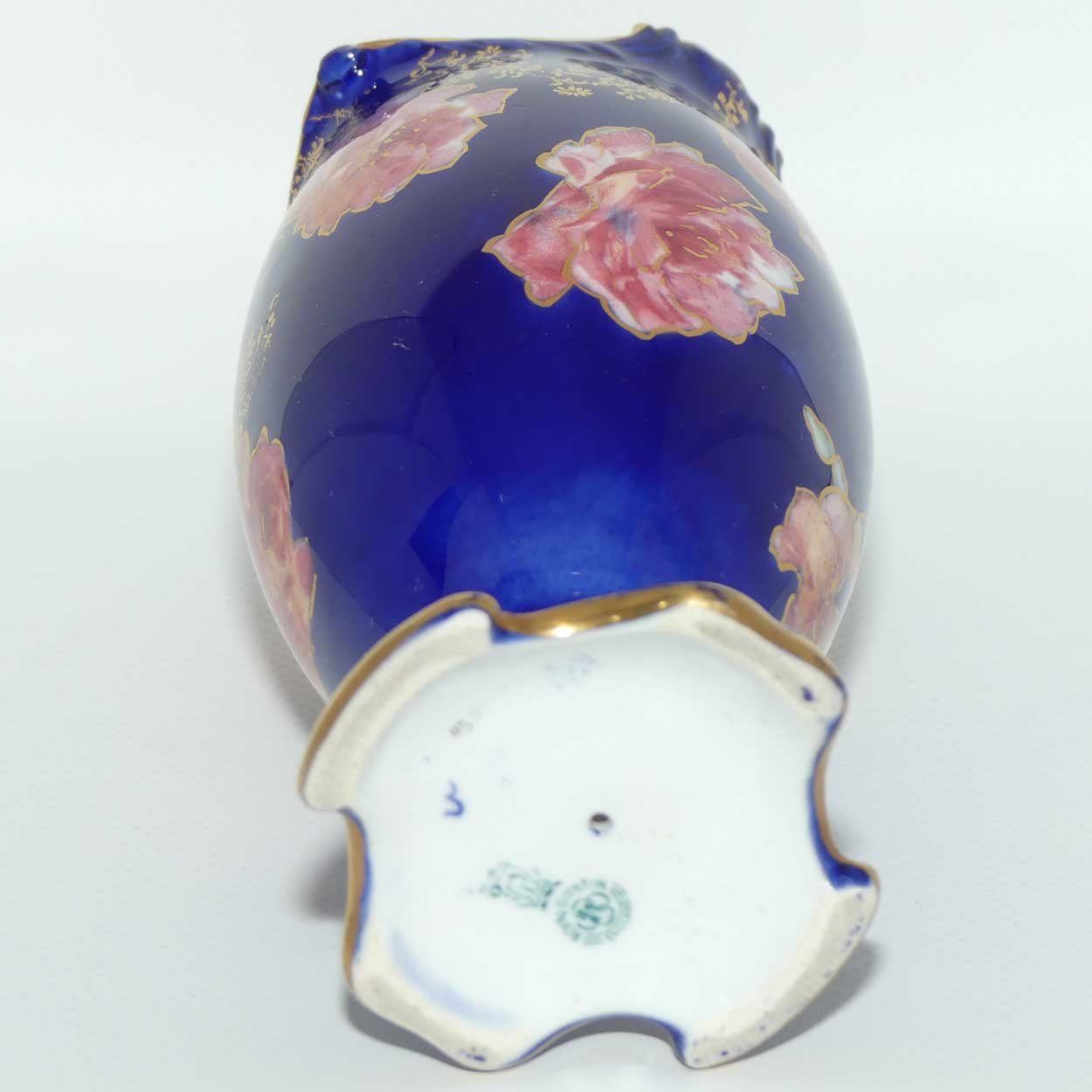 Royal Doulton hand painted and beautifully gilt roses vase | Blue body