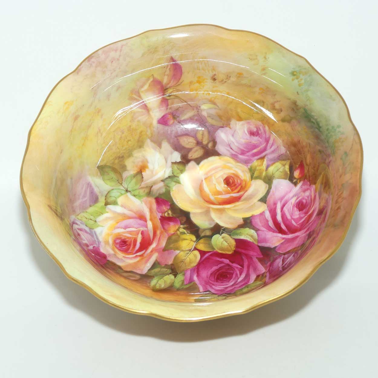 Royal Worcester hand painted Roses bowl by E Phillips