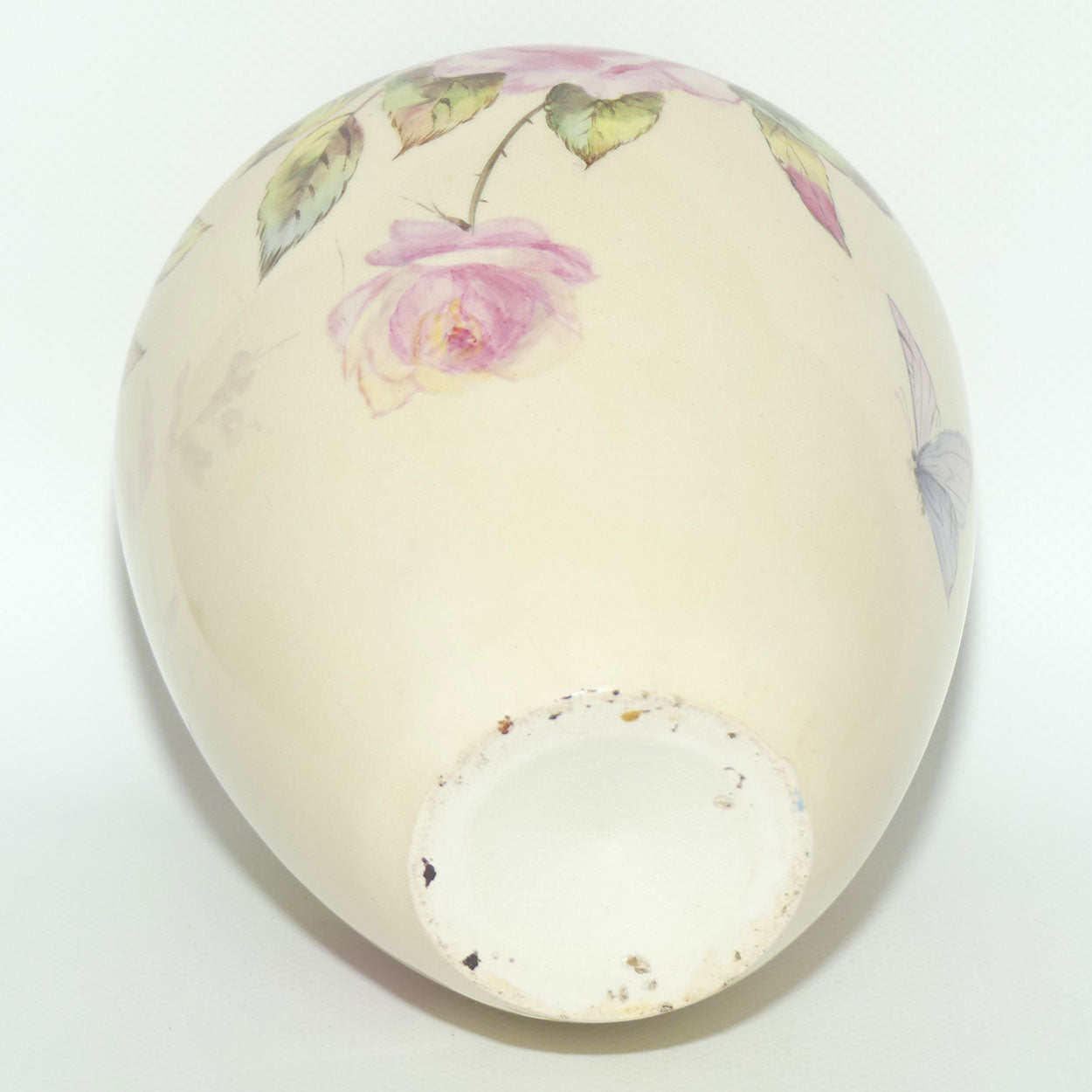 Early Australian China Painted Yellow and Pink Roses and Butterfly vase | Ethel L Thomas 1906