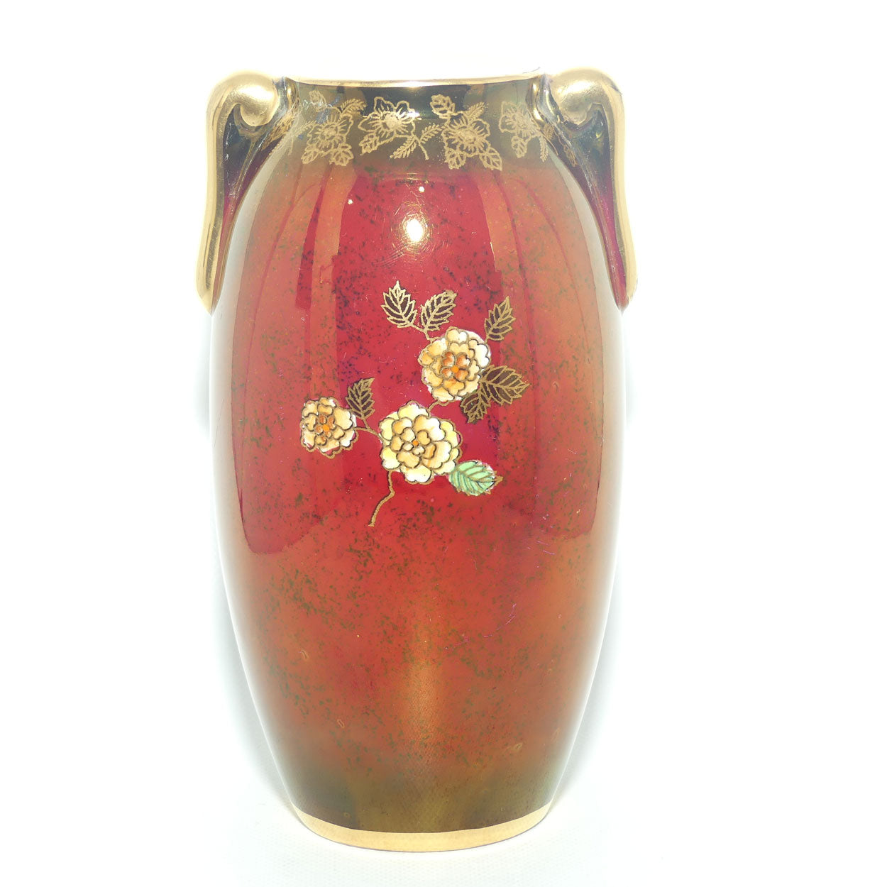 Crown Devon Fieldings Rouge Castle twin handle vase | 14.5cms