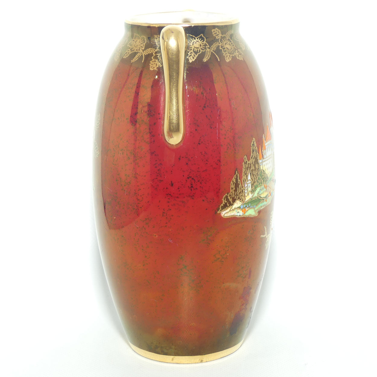 Crown Devon Fieldings Rouge Castle twin handle vase | 14.5cms