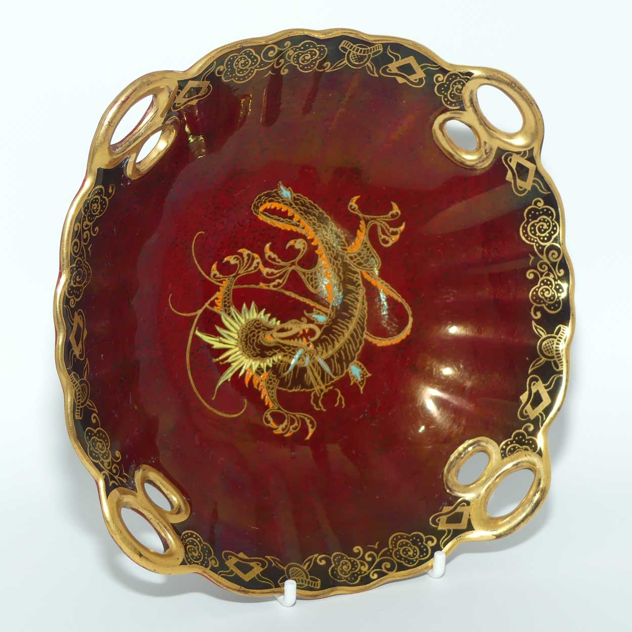 Crown Devon Fieldings Rouge Dragon square bowl with 4 handles | 19cm