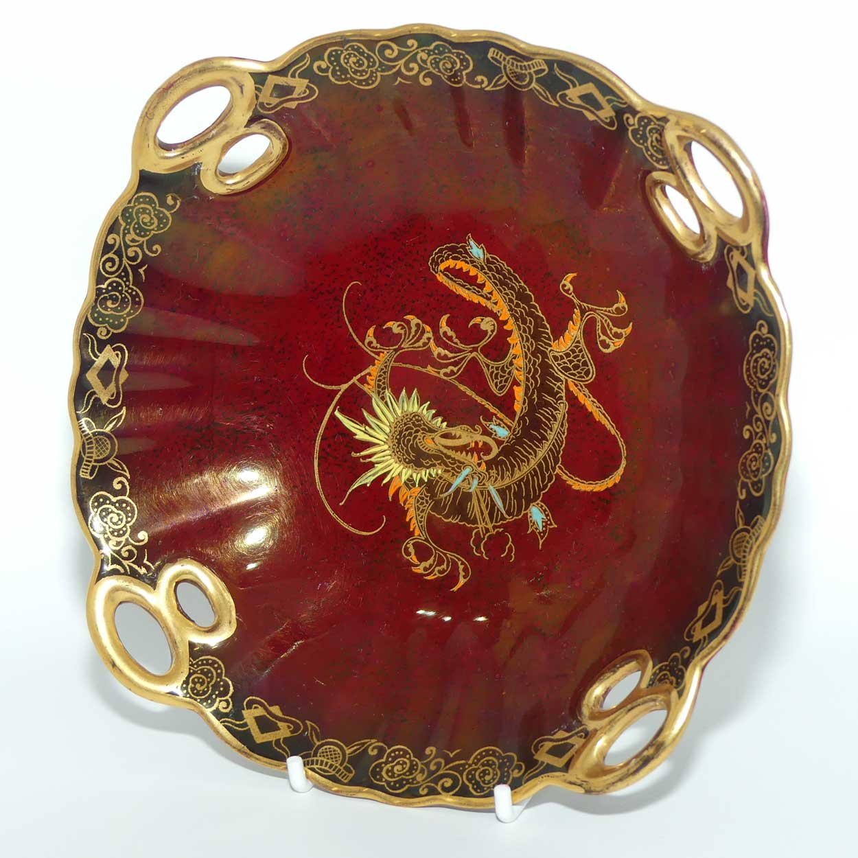 Crown Devon Fieldings Rouge Dragon square bowl with 4 handles | 19cm