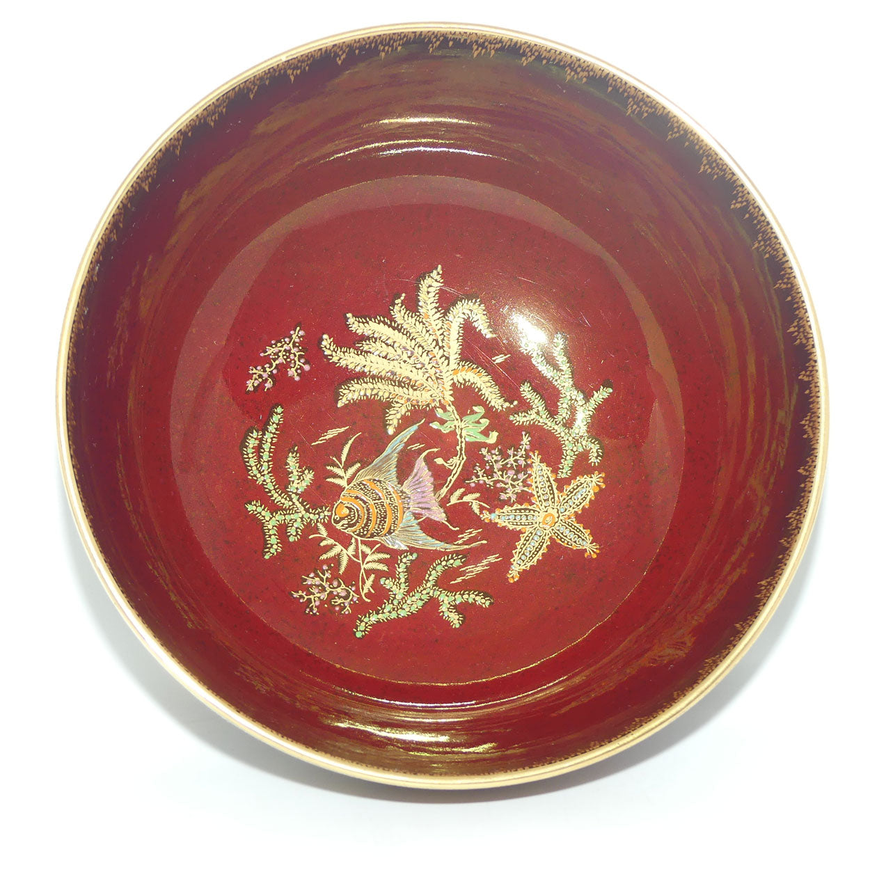 Crown Devon Fieldings Rouge bowl decorated with Angel Fish and Seaweed | 22.5cms