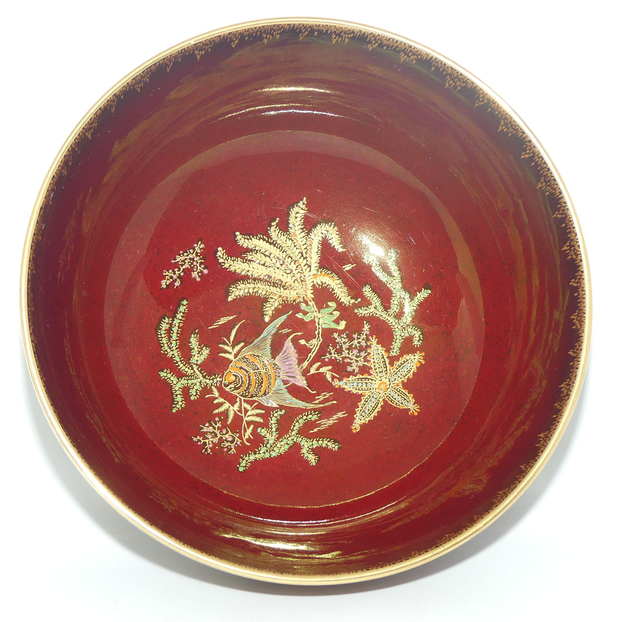 Crown Devon Fieldings Rouge bowl decorated with Angel Fish and Seaweed | 22.5cms