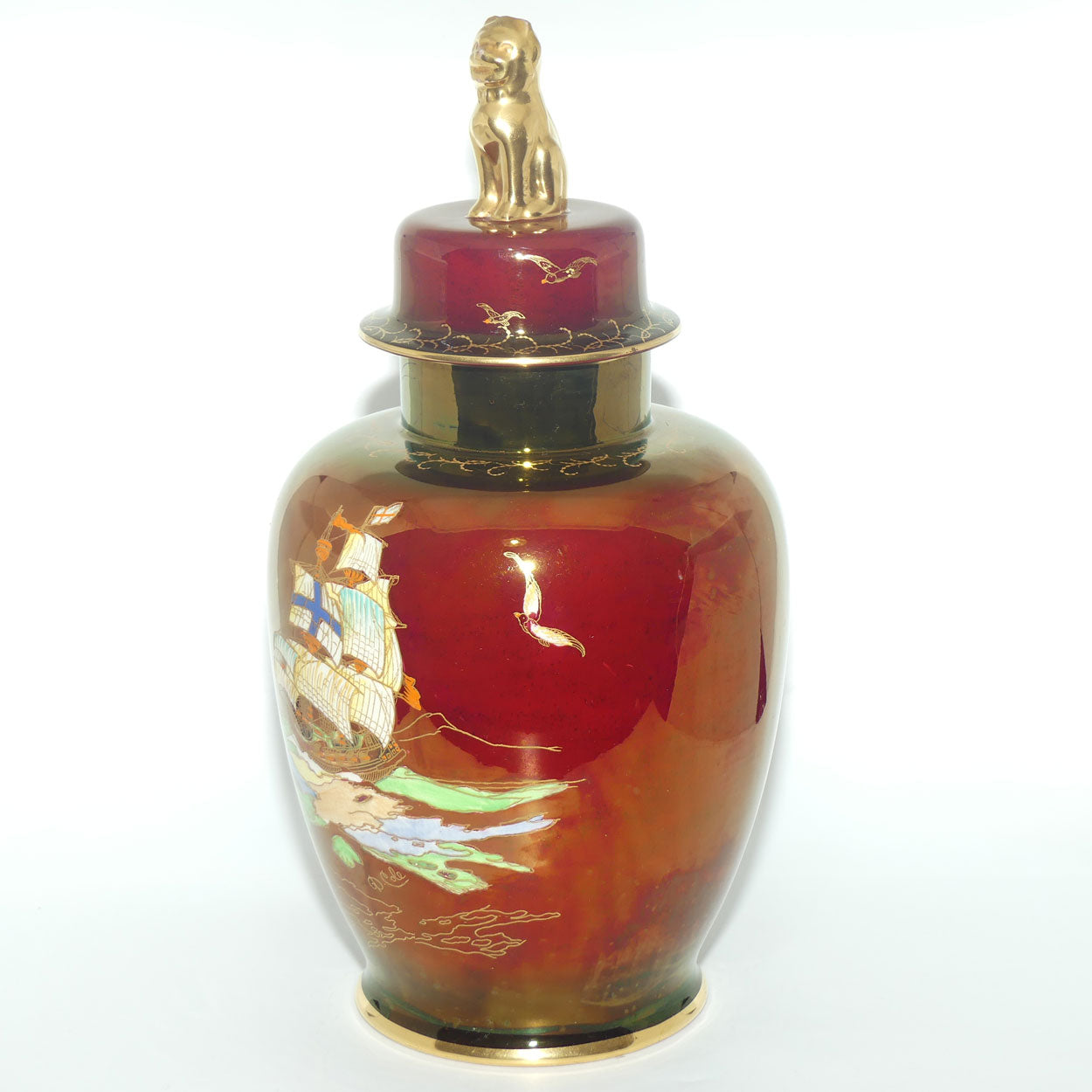 Crown Devon Fieldings Rouge Tall Ships design Temple Urn signed D Cole