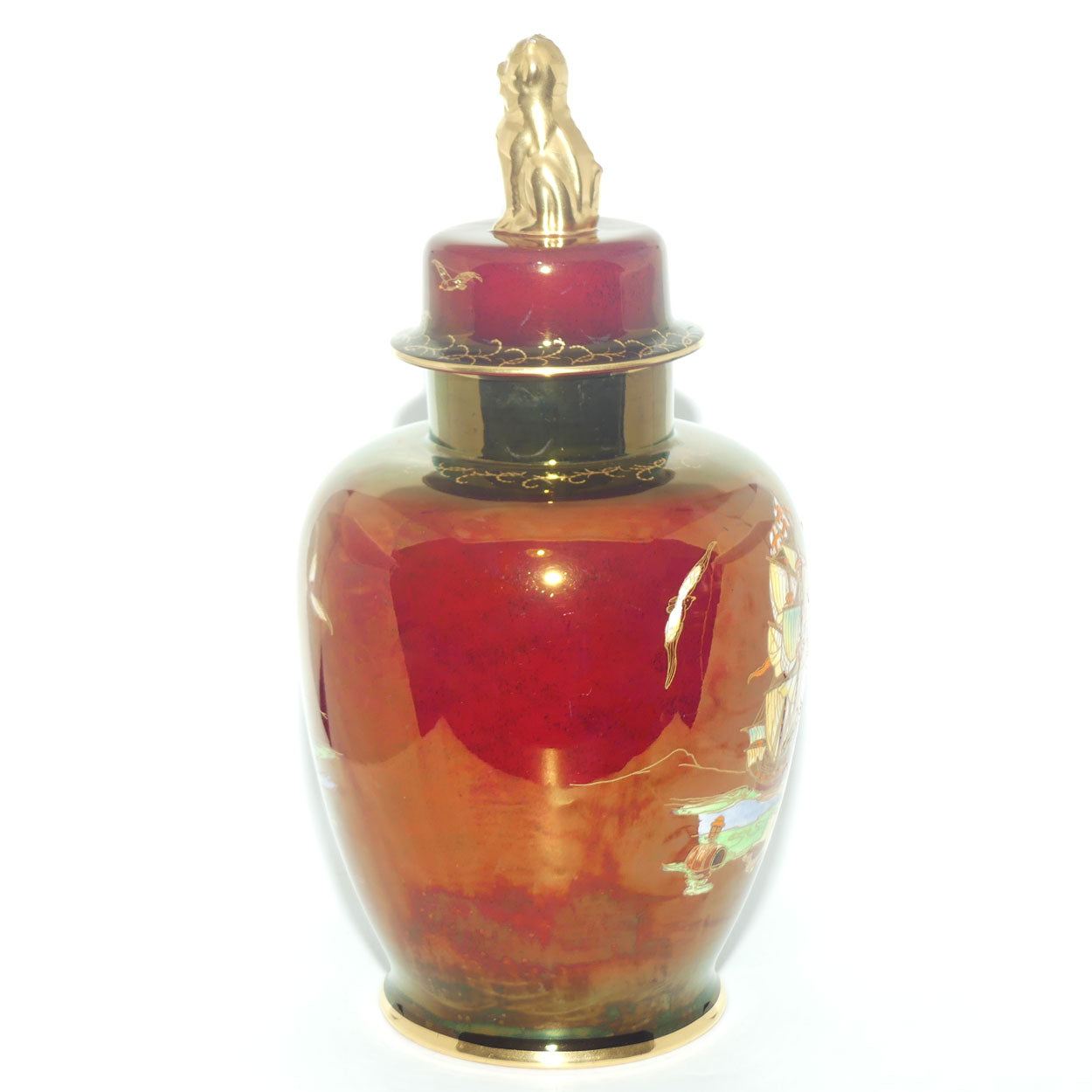 Crown Devon Fieldings Rouge Tall Ships design Temple Urn signed D Cole