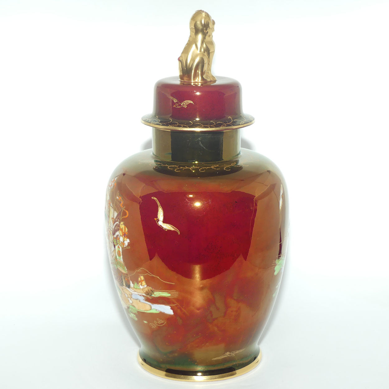 Crown Devon Fieldings Rouge Tall Ships design Temple Urn signed D Cole